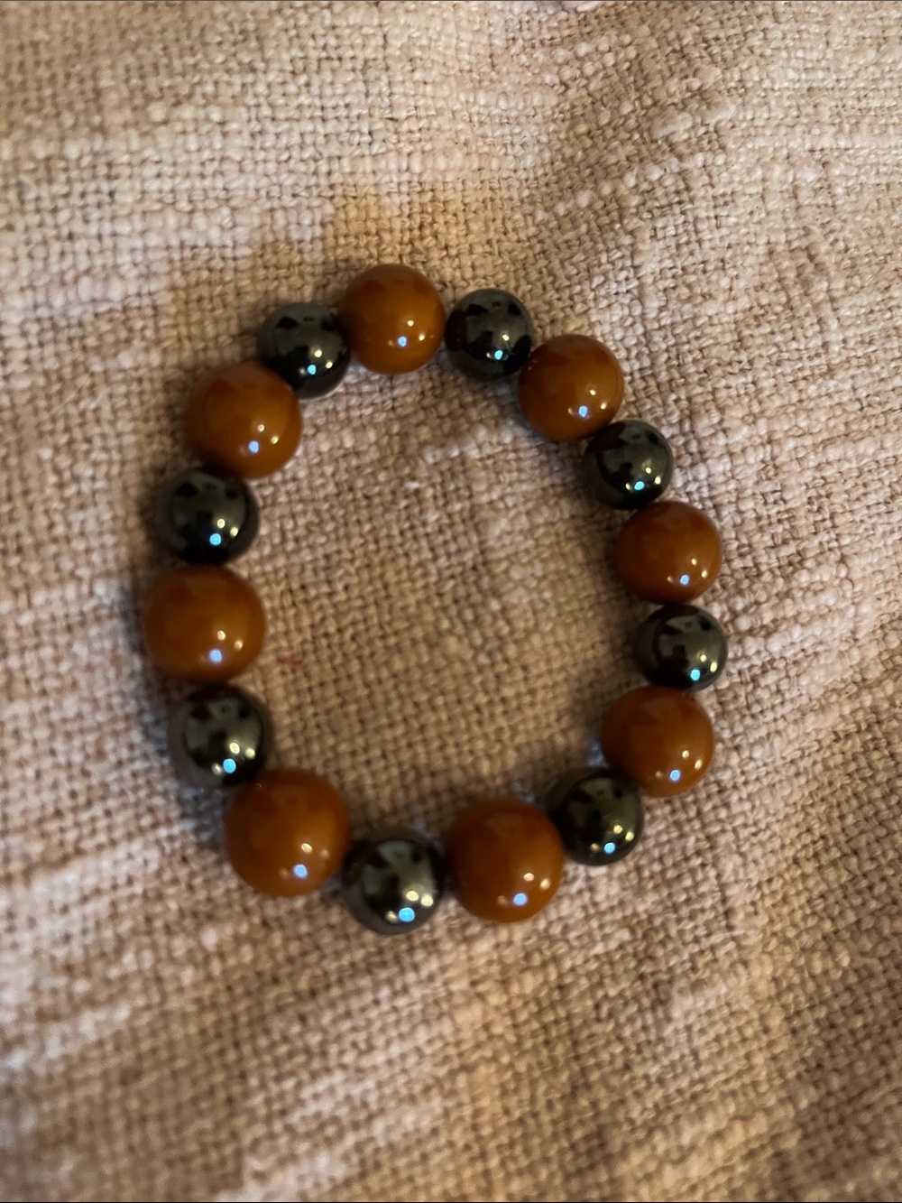 Brown and Hematite Beaded Stretch Bracelet